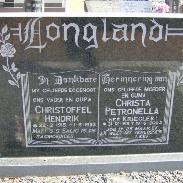 LONGLAND Christoffel Hendrik 1915-1983 &amp; Christa Petronella KRIEGLER 1918-2003