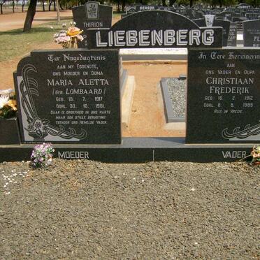 LIEBENBERG Christiaan Frederik 1912-1989 &amp; Maria Aletta LOMBAARD 1917-1981