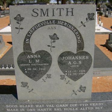 SMITH Johannes A.G.S. 1926-1994 &amp; Anna L.M. HOLTZHAUSEN 1940-