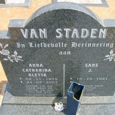 STADEN Sans J., van 1921-  &amp; Anna Catharina Aletta 1919-2007