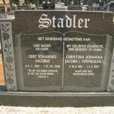 STADLER Gert Johannes Jacobus 1923-2006 &amp; Christina Johanna Jacoba VERMEULEN 1927-1983