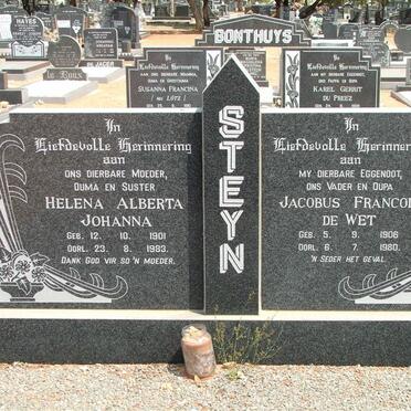 STEYN Jacobus Francois de Wet 1906-1980 &amp; Helena Alberta Johanna 1901-1983
