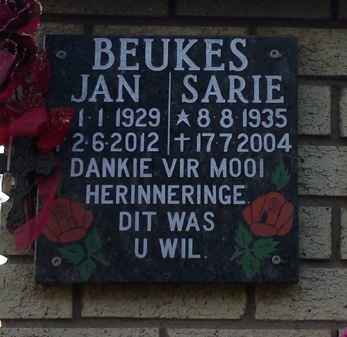 BEUKES Jan 1929-2012 & Sarie 1935-2004