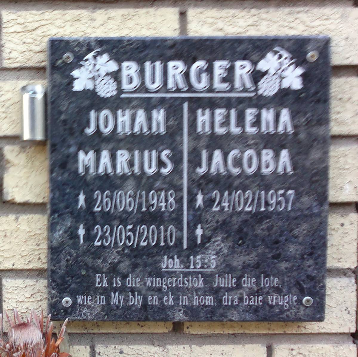 BURGER Johan Marius 1948-2010 & Helena Jacoba 1957-