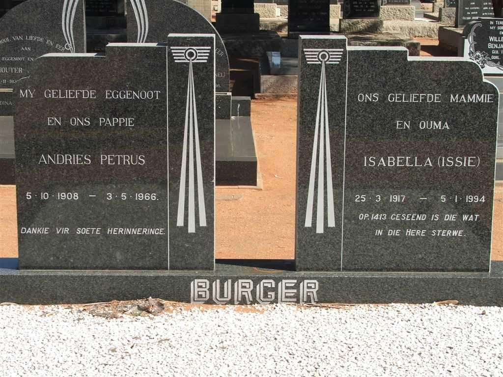 BURGER Andries Petrus 1908-1966 & Isabella 1917-1994