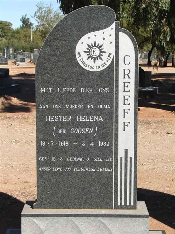GREEFF Hester Helena nee GOOSEN 1918-1983