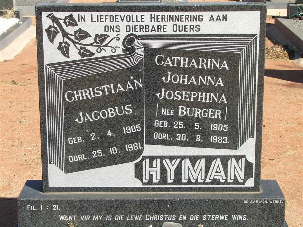 HYMAN Christiaan Jacobus 1905-1981 & Catharina Johanna Josephina BURGER 1905-1983