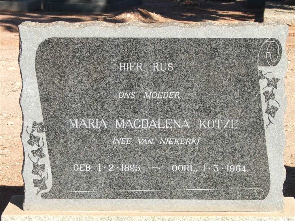 KOTZE Maria Magdalena nee VAN NIEKERK 1895-1964
