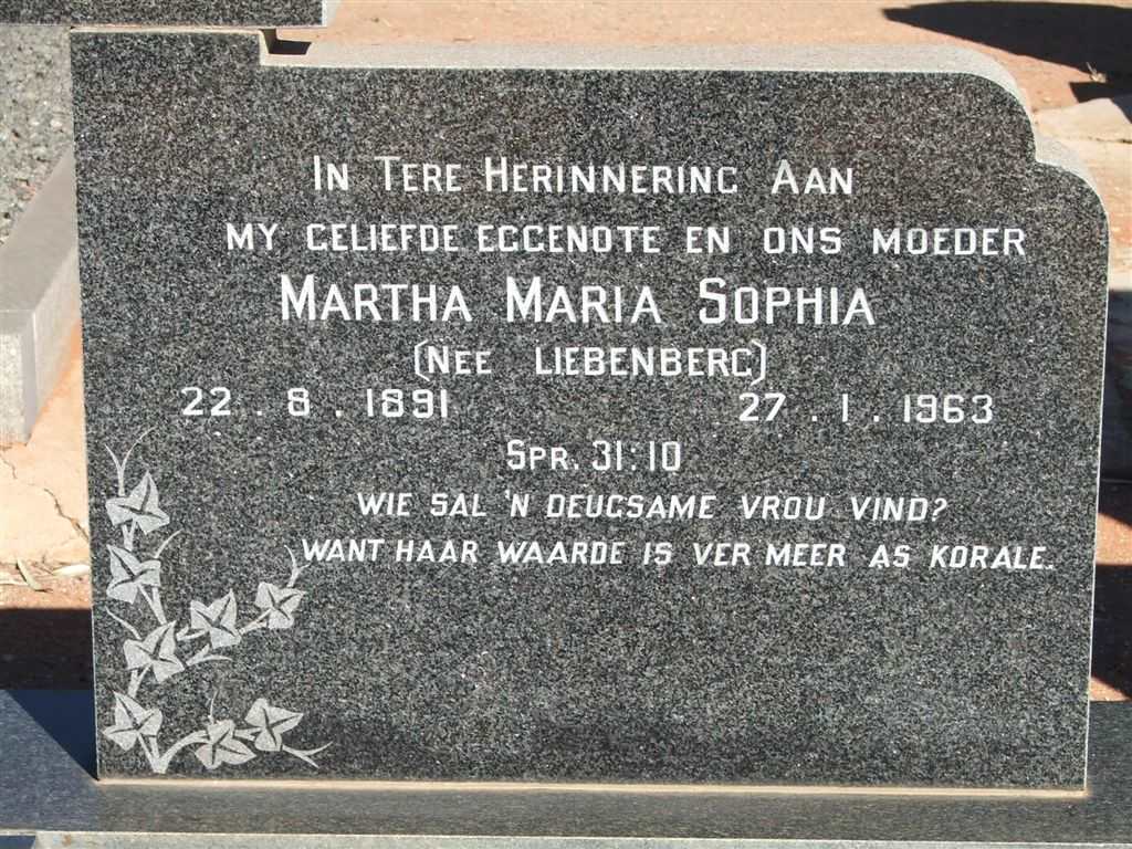 KLERK Martha Maria Sophia, de nee LIEBENBERG 1891-1963