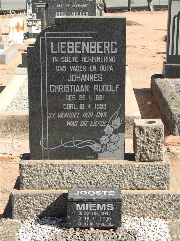 LIEBENBERG Johannes Christiaan Rudolph 1881-1959 :: JOOSTE Miems 1917-2005