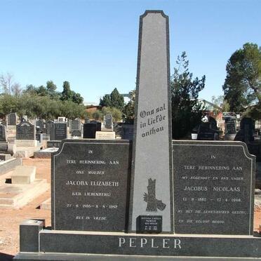 PEPLER Jacobus Nicolaas 1887-1968 &amp; Jacoba Elizabeth LIEBENBERG 1895-1982 :: NORTJE Juliana Emelia nee PEPLER 1931-2002