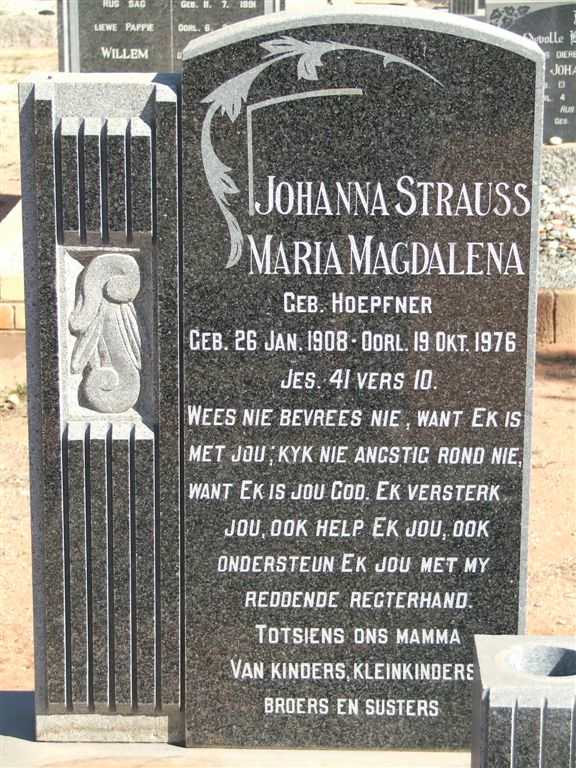 STRAUSS Johanna Maria Magdalena nee HOEPFNER 1908-1976