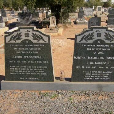 WASSERFALL Jacob 1886-1954 &amp; Martha Magrietha SCHULTZ 1893-1971