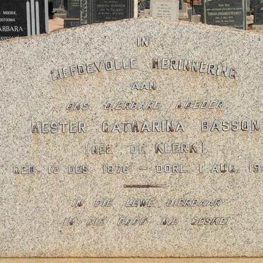 BASSON Hester Catharina nee DE KLERK 1876-1949