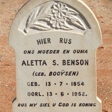 BENSON Aletta S. nee BOOYSEN 1854-1952