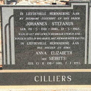 CILLIERS Johannes Stefanus 1910-1962 &amp; Anna Elizabeth SIEBRITS 1911-1995