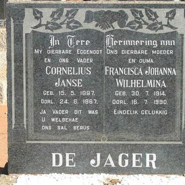 JAGER Cornelius Janse, de 1897-1967 &amp; Francisca Johanna Wilhelmina 1914-1990