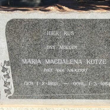 KOTZE Maria Magdalena nee VAN NIEKERK 1895-1964