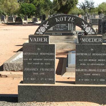 KOTZE Johannes Francois 1897-1965 &amp; Margaretha Johanna Elizabeth 1905-1990
