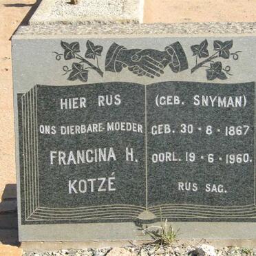 KOTZÉ Francina H. nee SNYMAN 1867-1960