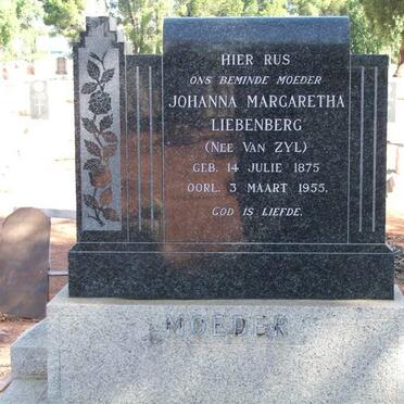 LIEBENBERG Johanna Margaretha nee VAN ZYL 1875-1955