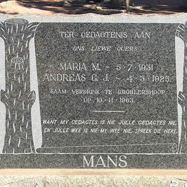MANS Andreas G.J. 1925-1963 &amp; Maria M. 1931-1963