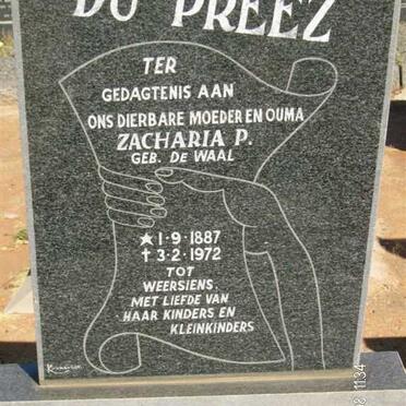 PREEZ Zacharia P., du nee DE WAAL 1887-1972