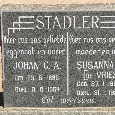 STADLER Johan G.A. 1896-1964 &amp; Susanna M. DE VRIES 1903-1986