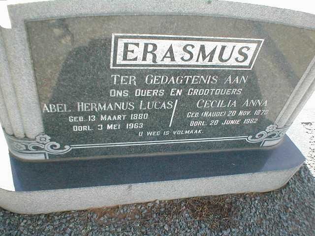 ERASMUS Abel Hermanus Lucas 1880-1963 & Cecilia Anna NAUDE 1879-1962