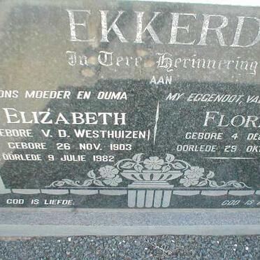 EKKERD Floris 1901-1970 &amp; Elizabeth VAN DER WESTHUIZEN 1903-1982