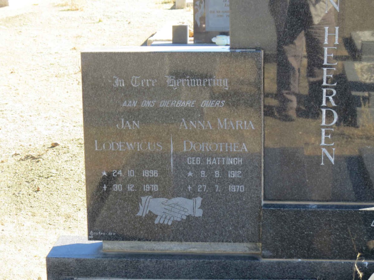 HEERDEN Jan Lodewicus, van 1896-1970 & Anna Maria Dorothea HATTINGH 1912-1970