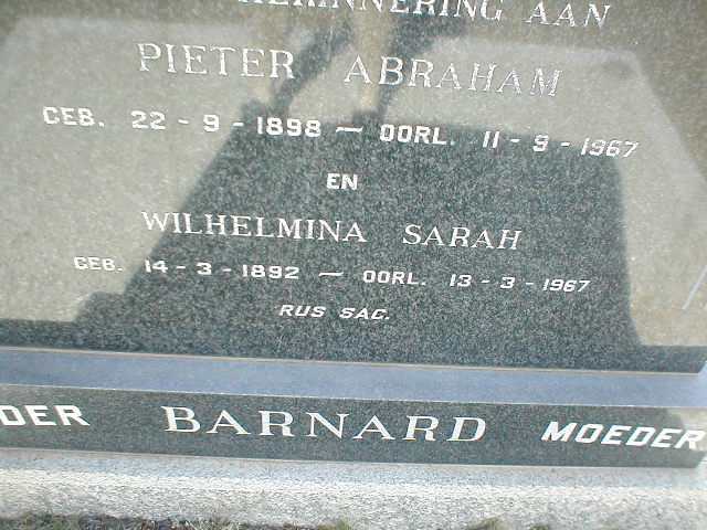 BARNARD Pieter Abraham 1898-1967 & Wilhelmina Sarah 1892-1967