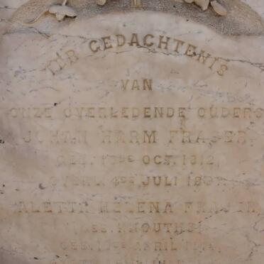 FRASER Johan Harm 1812-1897 &amp; Aletta Helena KNOUTHS 1814-1890