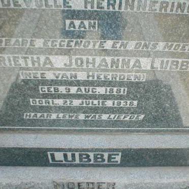 LUBBE Magrietha Johanna nee VAN HEERDEN 1881-1938