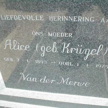 MERWE Alice, van der nee KRÜGEL 1893-1979