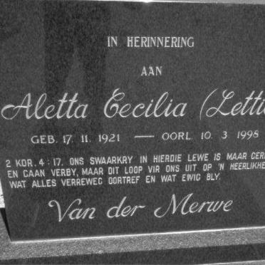 MERWE Aletta Cecilia, van der 1921-1998