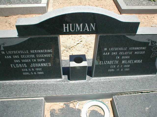 HUMAN Floris Johannes 1902-1980 & Elizabeth Wilhelmina 1908-1981
