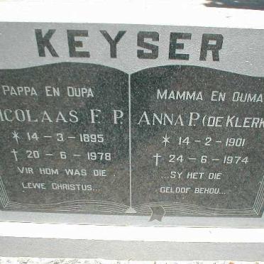 KEYSER Nicolaas F.P. 1895-1978 &amp; Anna P. DE KLERK 1901-1974