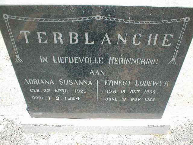 TERBLANCHE Ernest Lodewyk 1909-1968 & Adriana Susanna 1925-1984