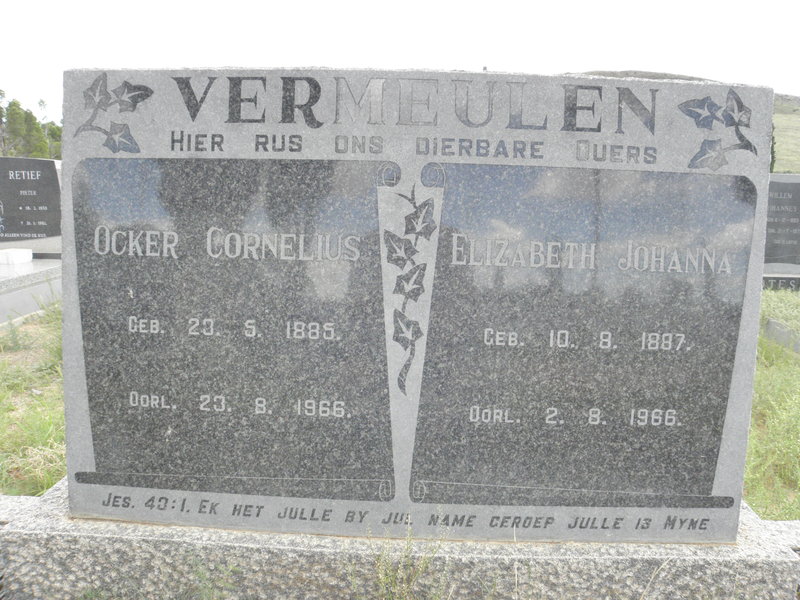 VERMEULEN Ocker Cornelius 1885-1966 & Elizabeth Johanna 1887-1966