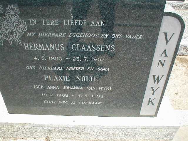 WYK Hermanus Claassens, van 1893-1962 & Anna Johanna VAN WYK 1908-1992