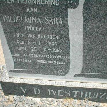 WESTHUIZEN Wilhelmina Sara, v.d. nee VAN HEERDEN 1936-1962
