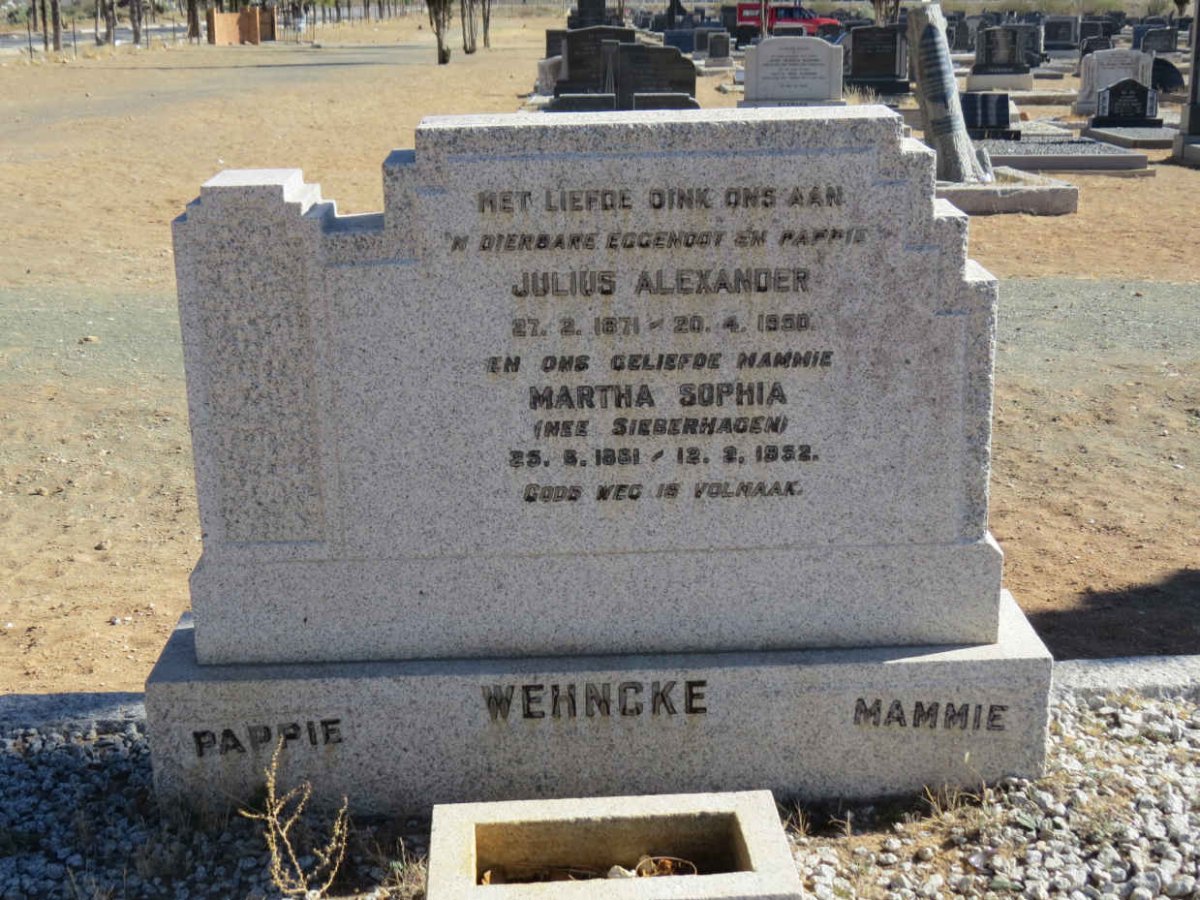 WEHNCKE Julius Alexander 1871-1950 & Martha Sophia SIEBERHAGEN 1881-1952