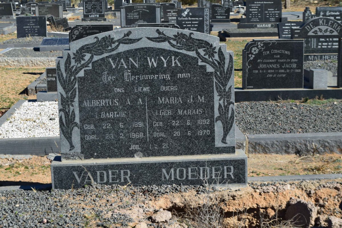 WYK Albertus A.A., van 1891-1968 & Maria J.M. MARAIS 1892-1970