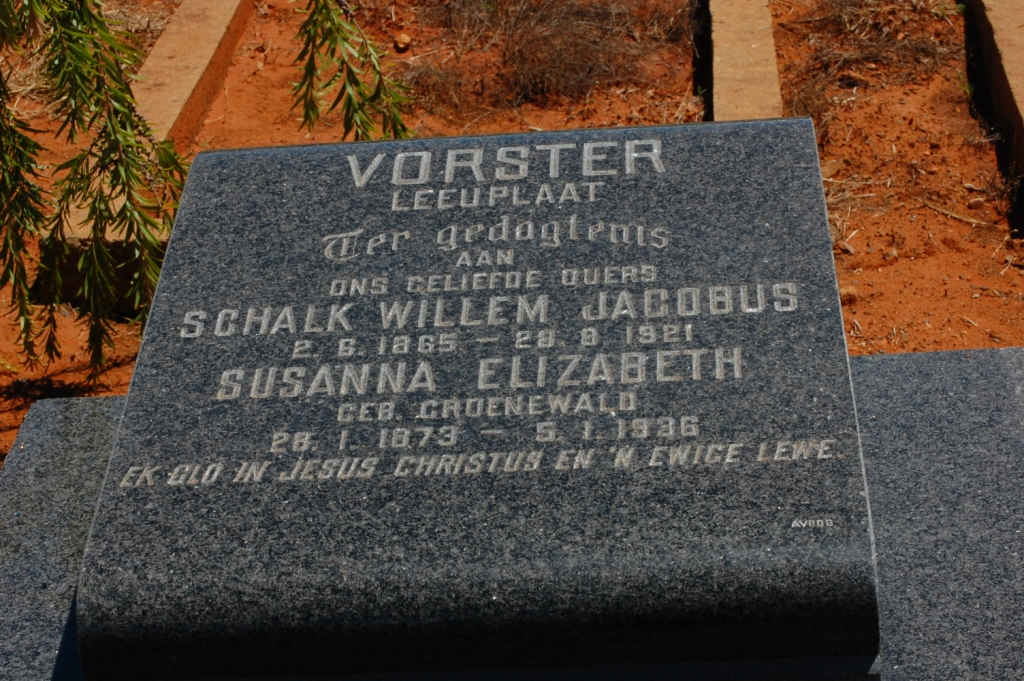 VORSTER Schalk Willem Jacobus 1865-1921 & Susanna Elizabeth GROENEWALD 1873-1936
