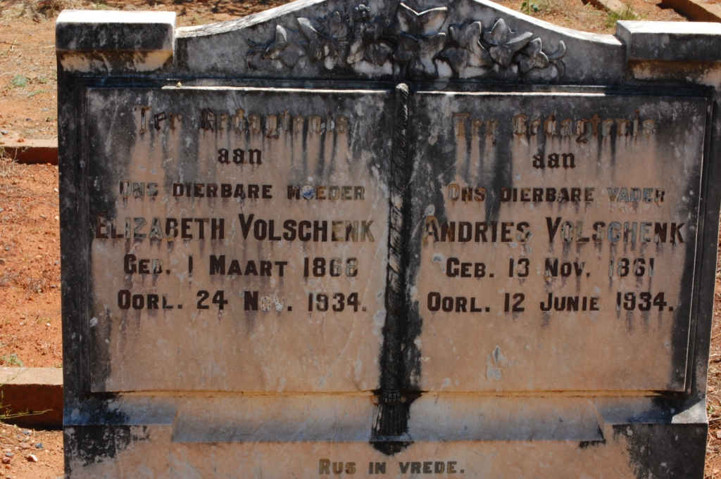 VOLSCHENK Andries 1861-1934 & Elizabeth 1861-1934