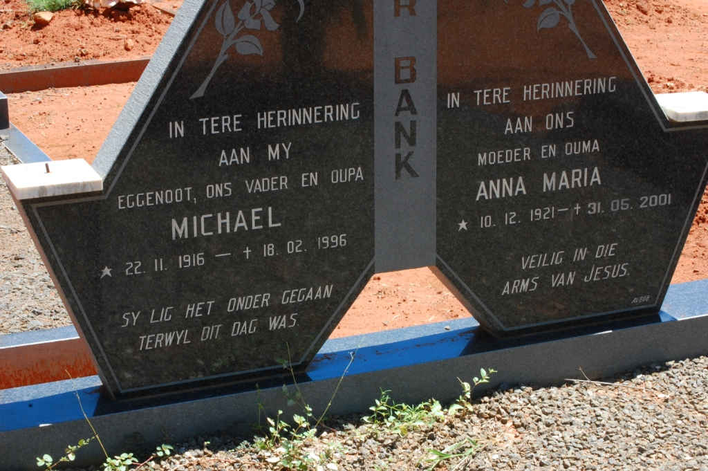 BANK Michael, van der 1916-1996 & Anna Maria 1921-2001
