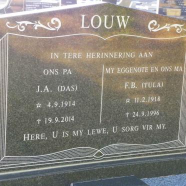 LOUW J.A. 1914-2014 &amp; F.B. 1918-1996