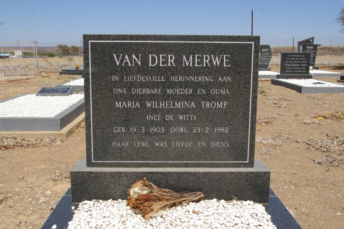 MERWE Maria Wilhelmina Tromp, van der nee DE WITT 1903-1982