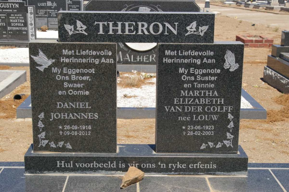 THERON Daniel Johannes 1916-2012 & Martha Elizabeth van der Colff LOUW 1923-2003